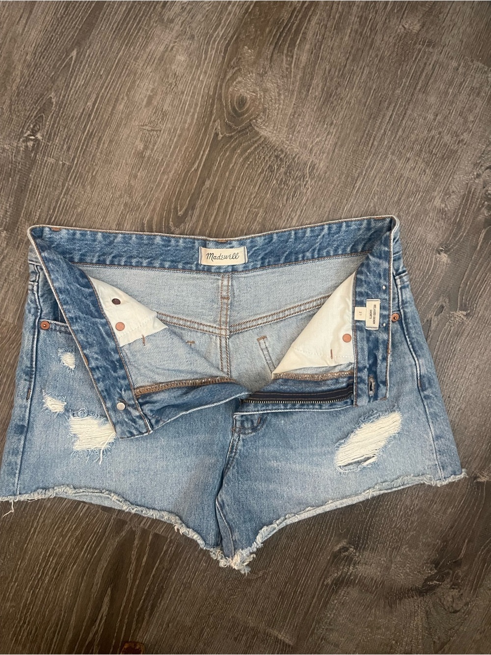 Madewell Relaxed Denim Shorts Blue Distressed Size 27 - Picture 2 of 6
